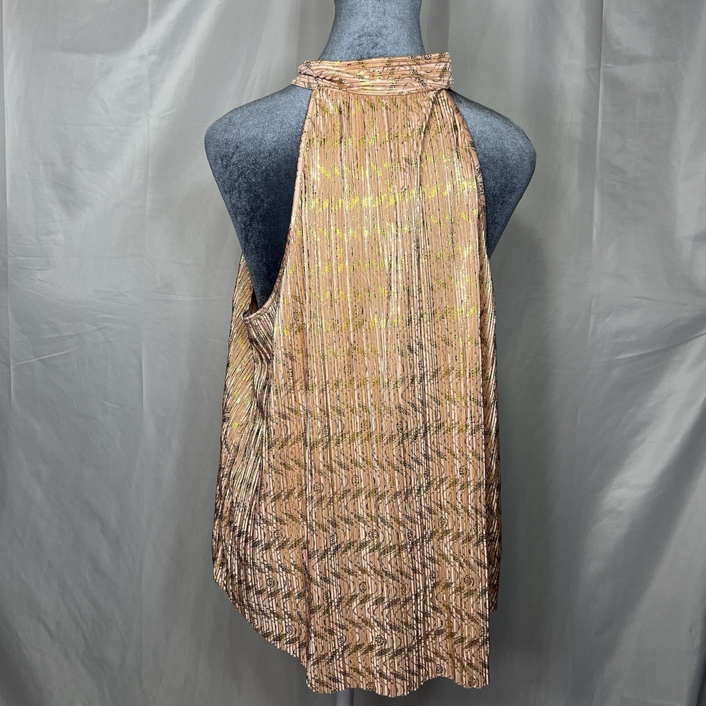 Anthropologie Women’s Vickie Shimmering Pleated Halter Top Peach Gold L Festive
